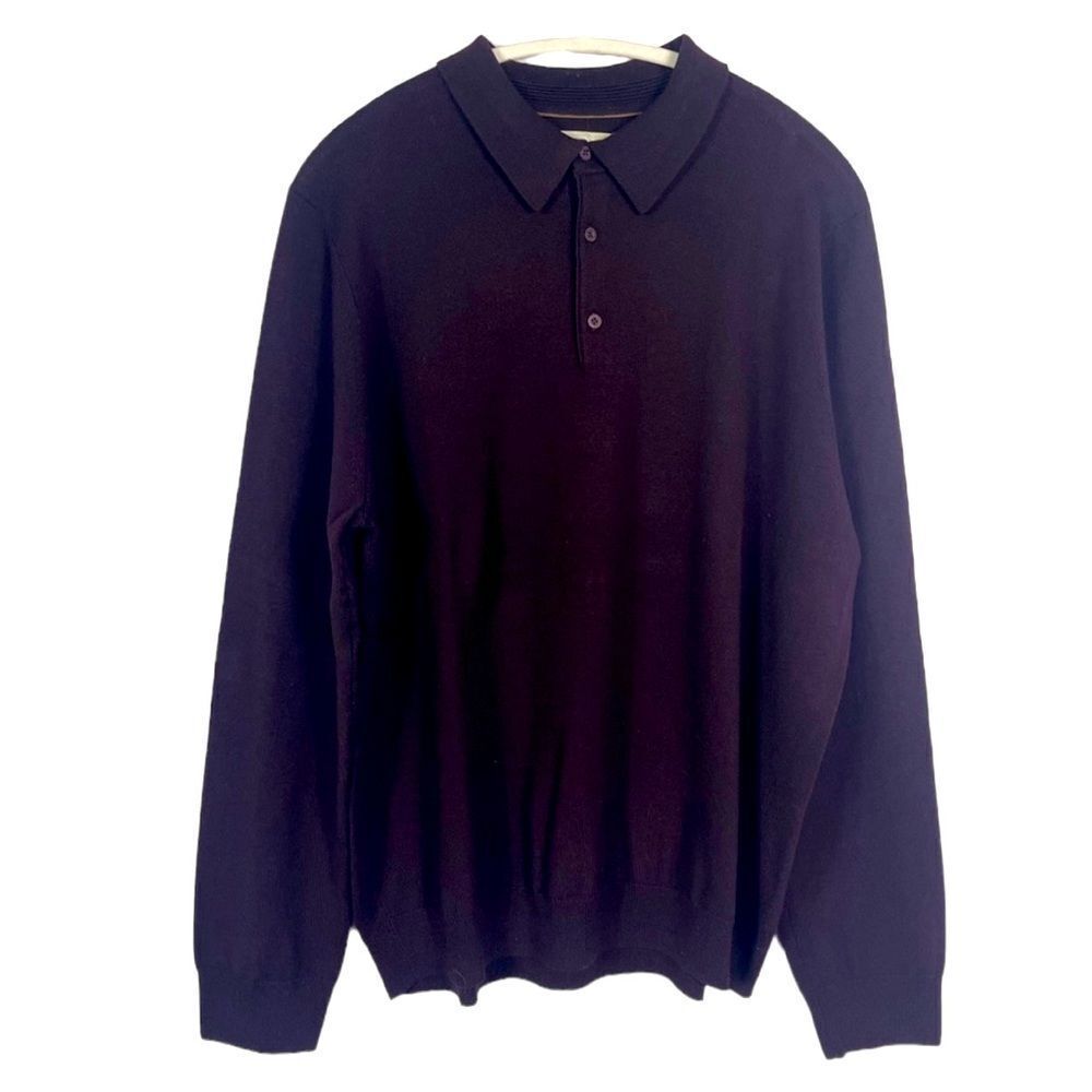 Nordstrom Men’s Merino Wool Polo Sweater, color is eggplant, size XL